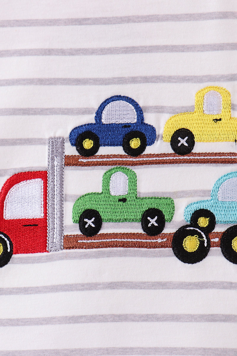 Striped Car Embroidered Top