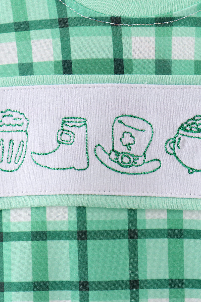 Green Parade Embroidered Gingham Romper