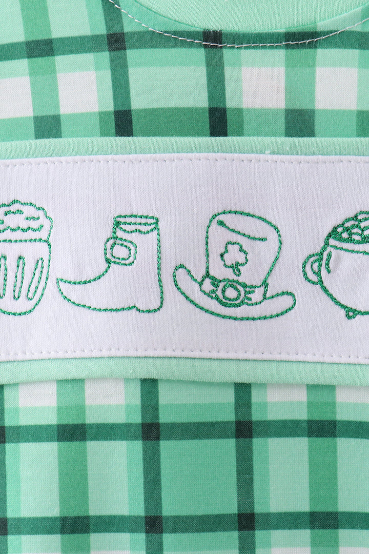 Green Parade Embroidered Gingham Romper