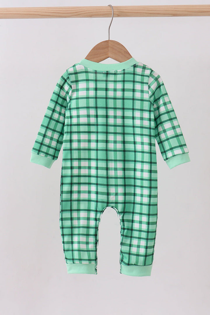 Green Parade Embroidered Gingham Romper