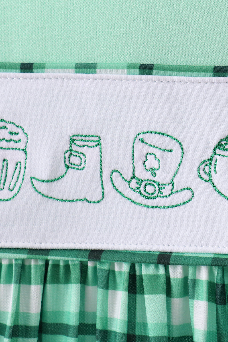 Green Parade Embroidered Gingham Dress