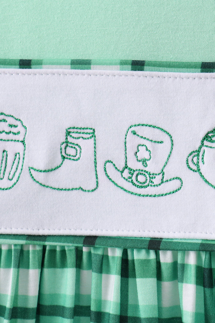 Green Parade Embroidered Gingham Dress