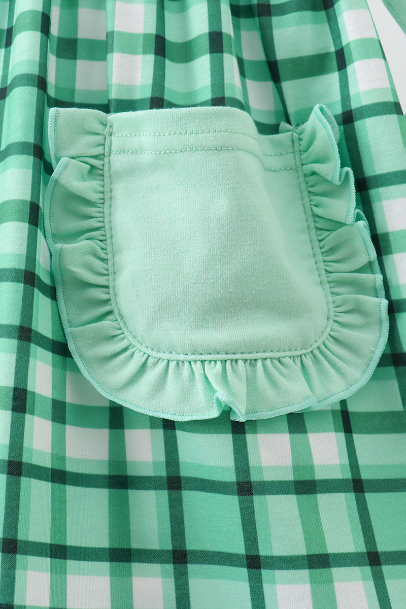 Green Parade Embroidered Gingham Dress