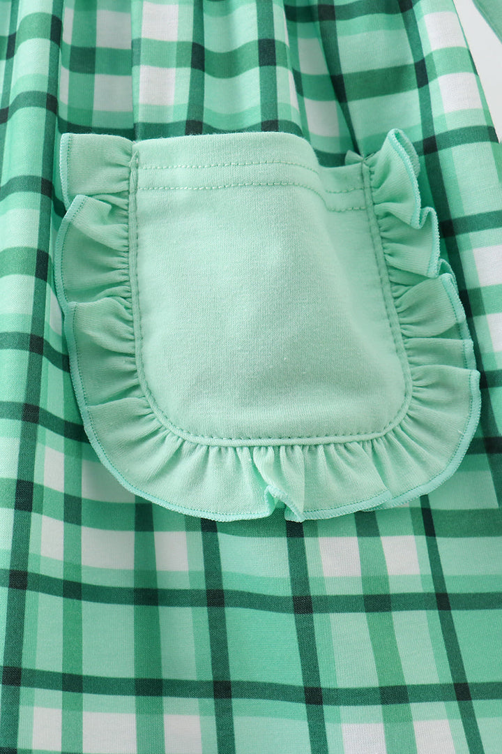 Green Parade Embroidered Gingham Dress