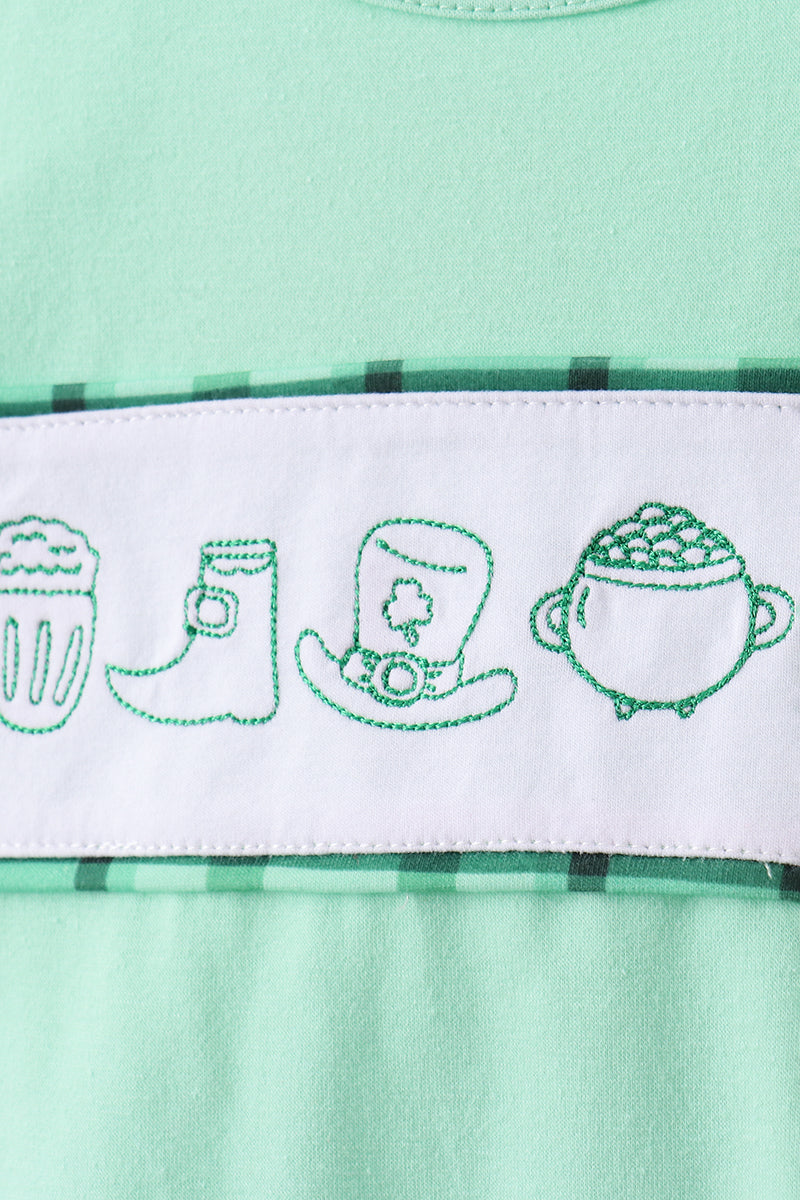 Green Parade Embroidered Ruffle Gingham Pants Set