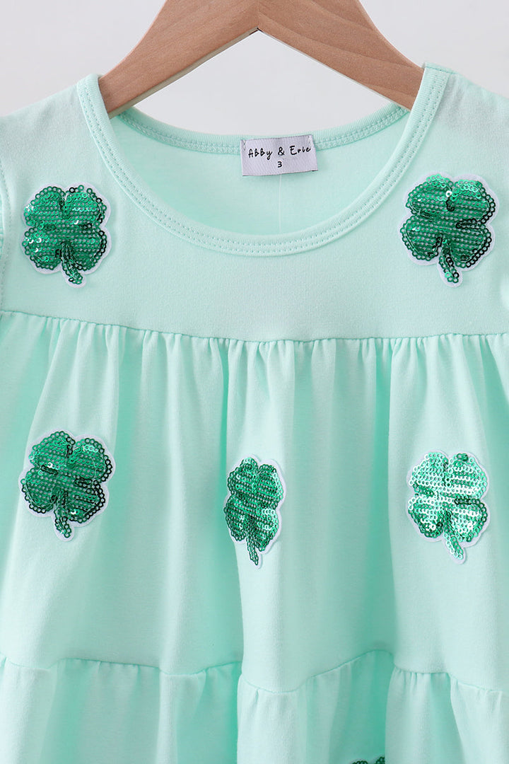 Mint Clover Sequin Ruffle Tiered Dress