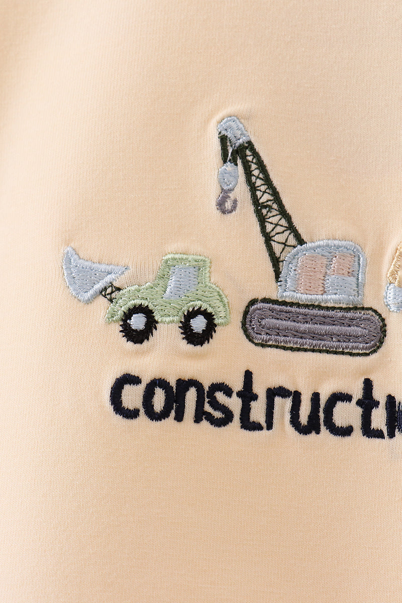 Beige Construction Embroidered Top