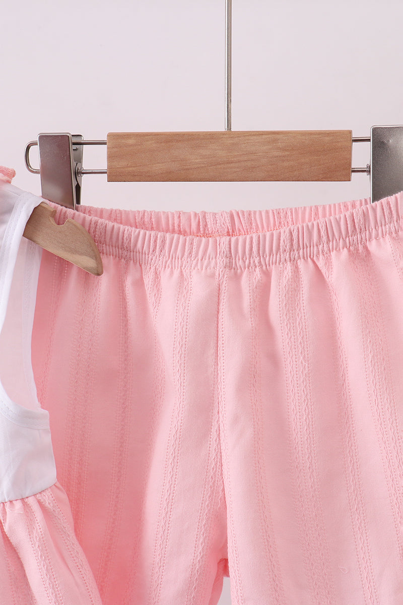 Pink Cross Jacquard Embroidered Shorts Set