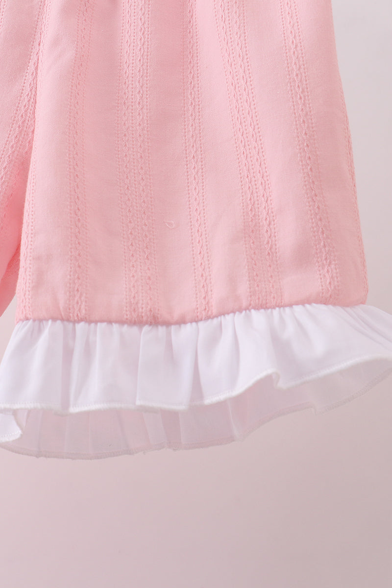 Pink Cross Jacquard Embroidered Shorts Set