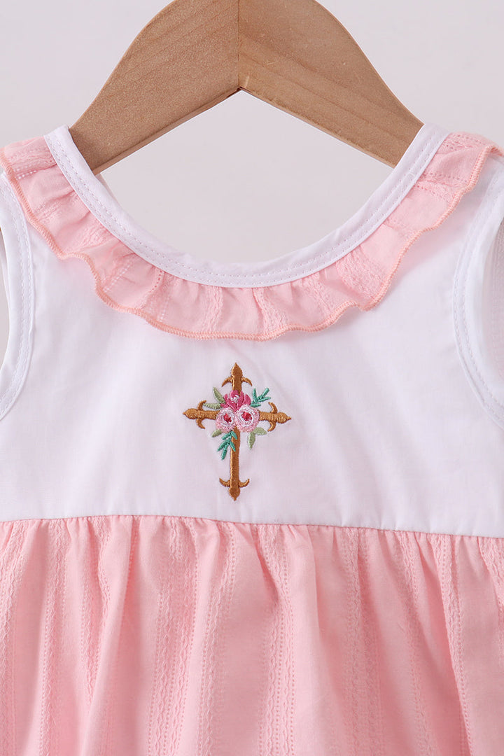 Pink Cross Jacquard Embroidered Shorts Set