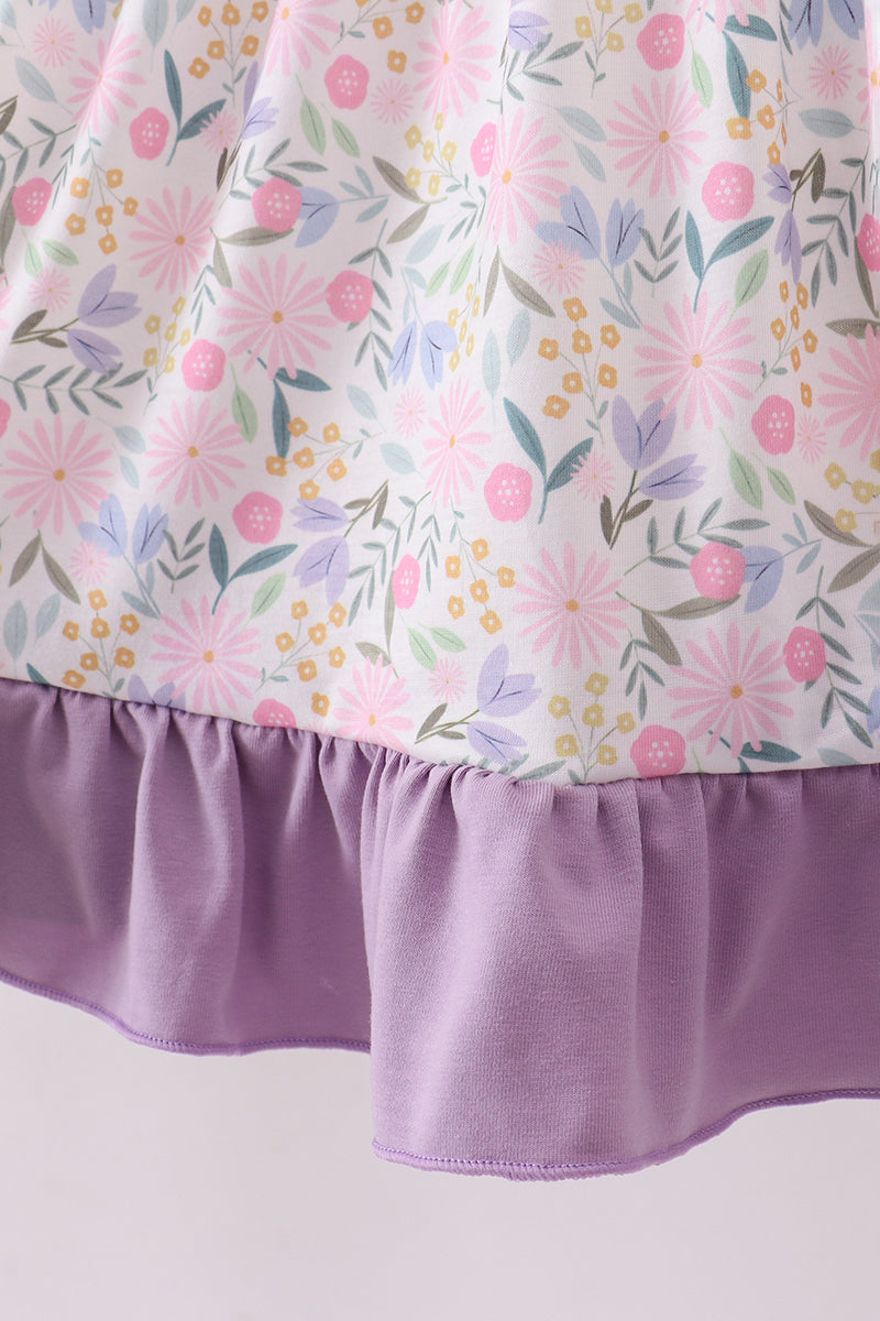 Purple Floral Smocked Ruffle Dress