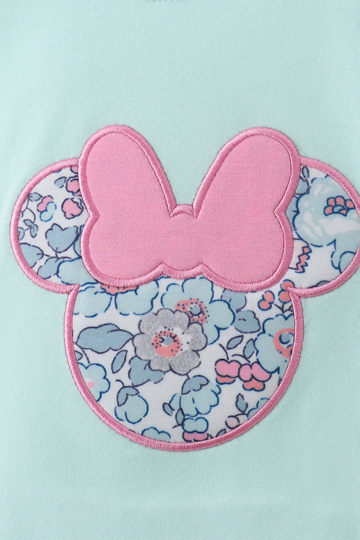 Mint Floral Character Applique Bloomer Set
