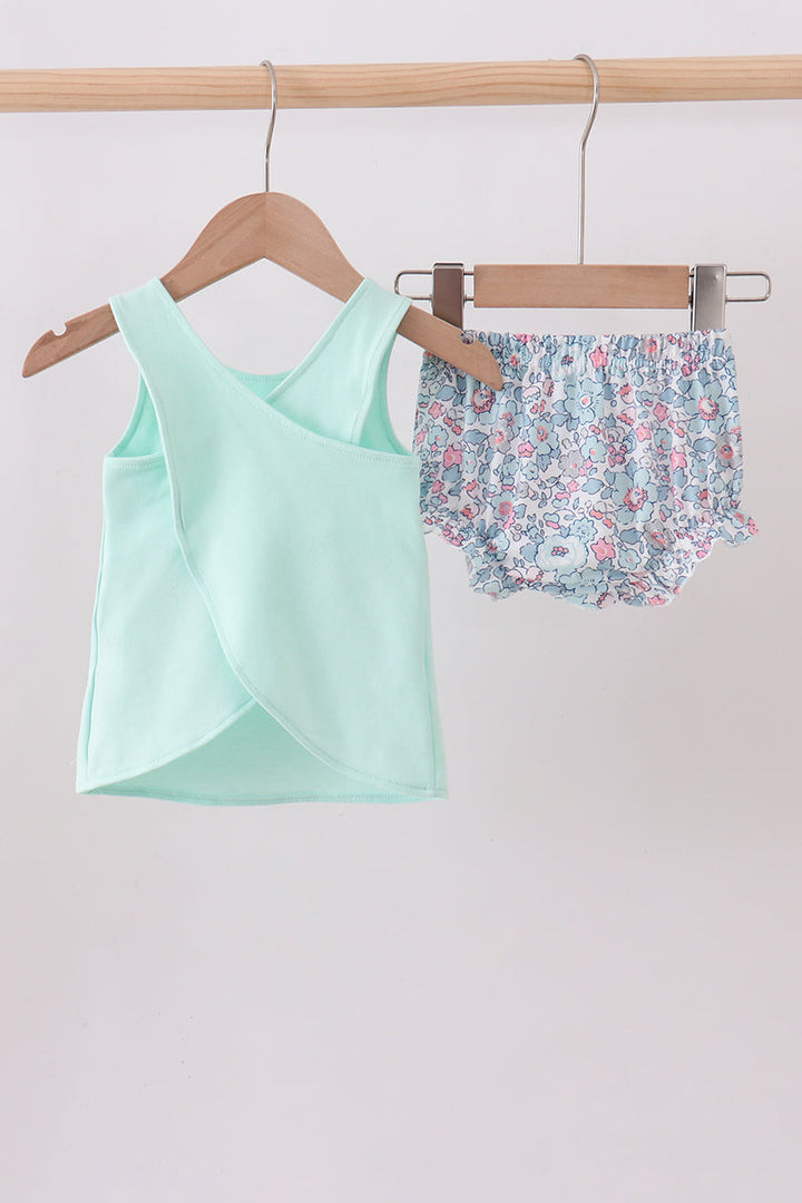 Mint Floral Character Applique Bloomer Set