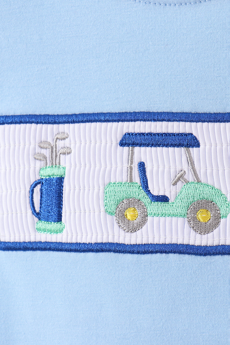 Blue Golf Cart Smocked Shorts Set