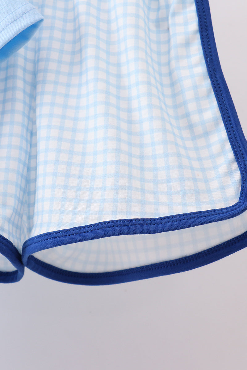 Blue Golf Cart Smocked Shorts Set