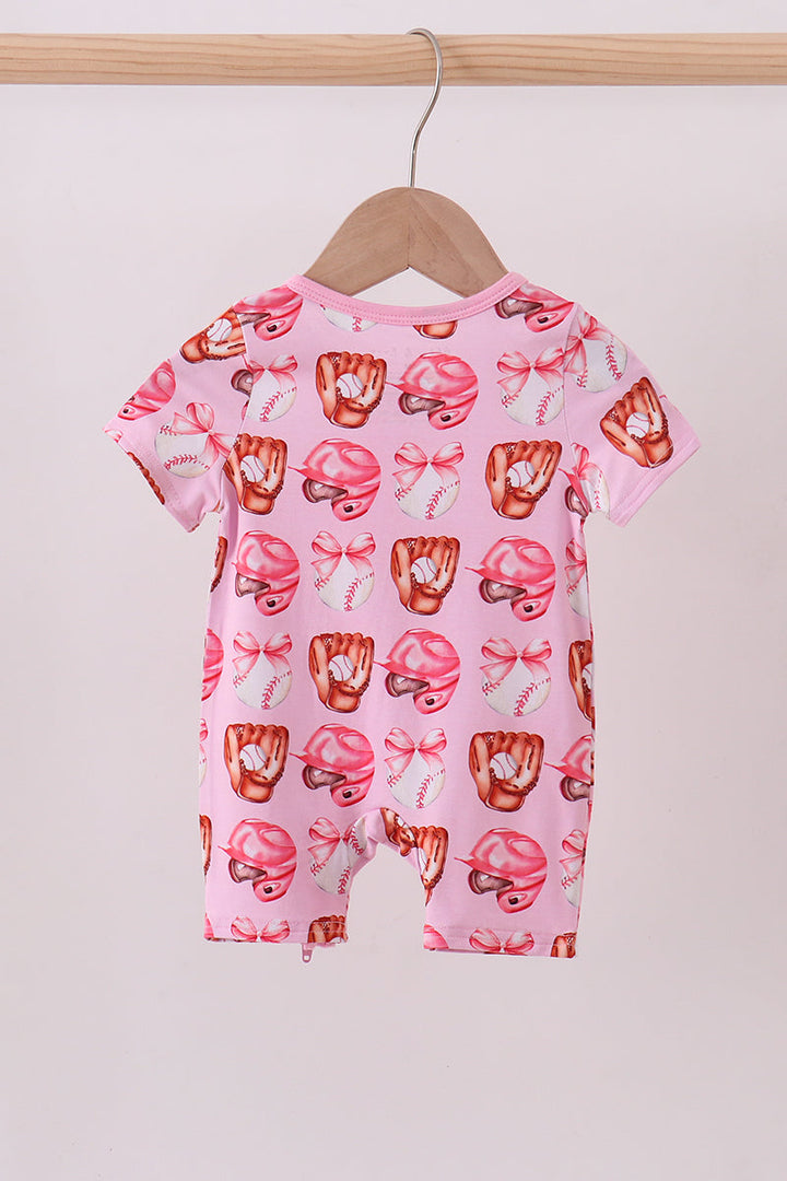 Pink Bow Baseball Bamboo Romper
