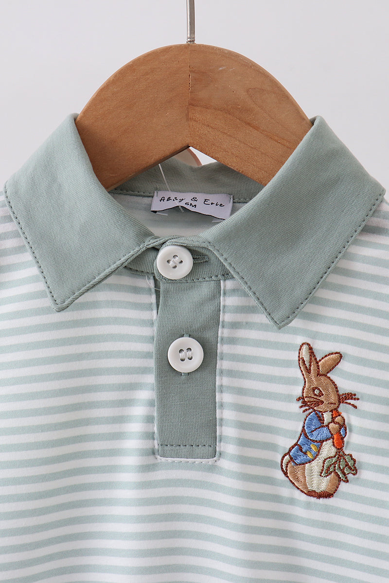 Sage Bunny Embroidered Stripe Bubble