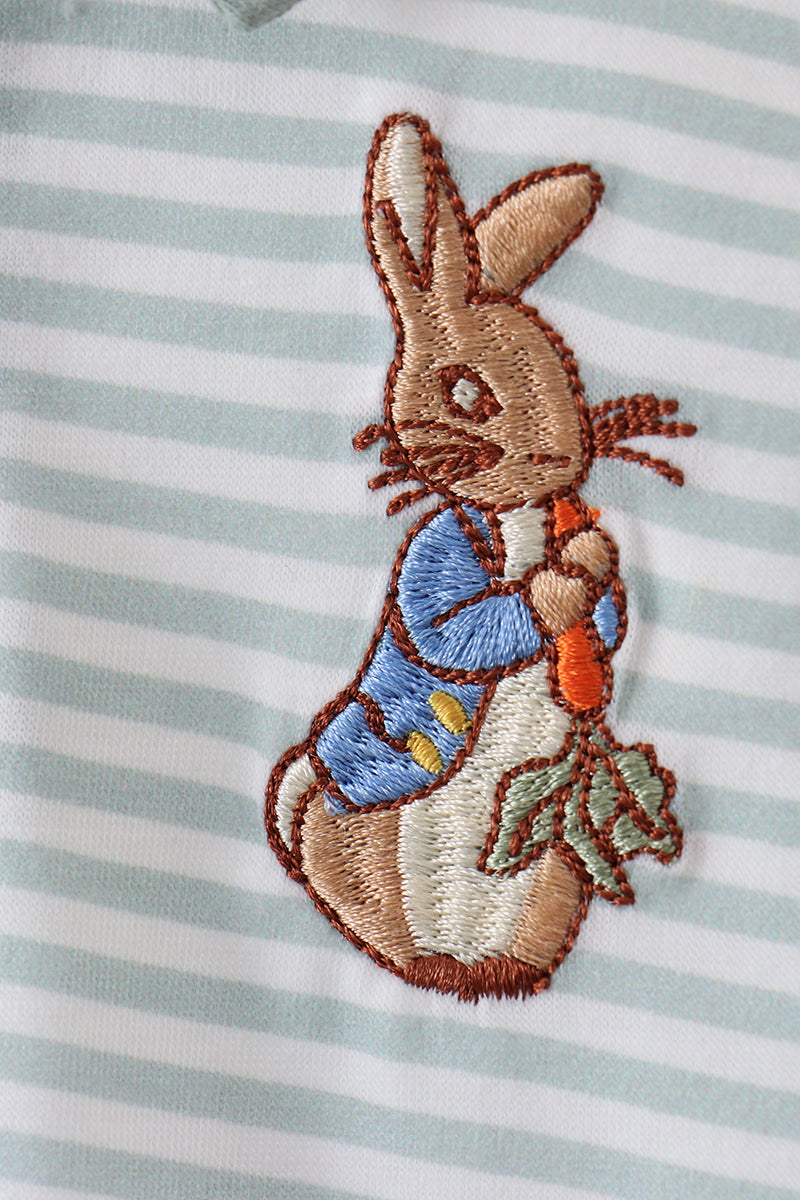 Sage Bunny Embroidered Stripe Bubble