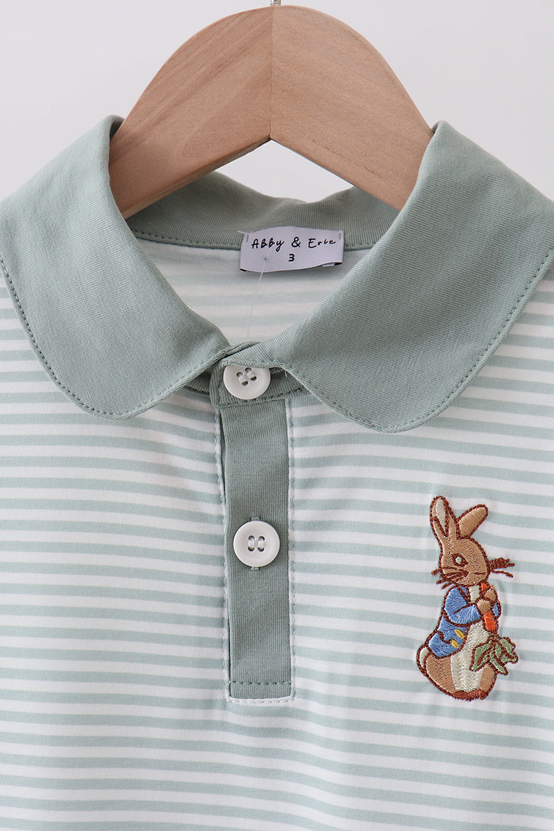 Sage Bunny Embroidered Stripe Shirt