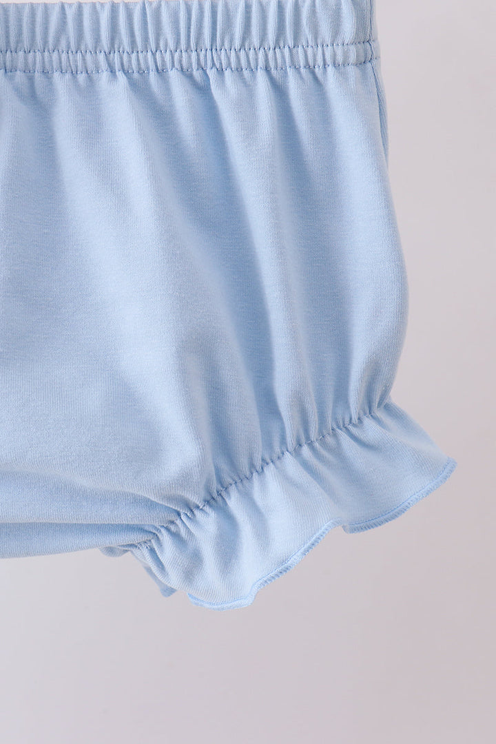Blue Embroidered Ruffle Gingham Bloomer Set