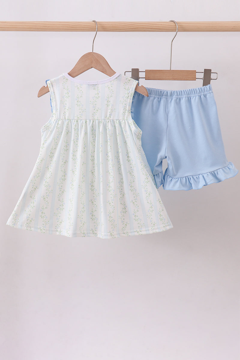 Floral Bunny Embroidered Ruffle Shorts Set