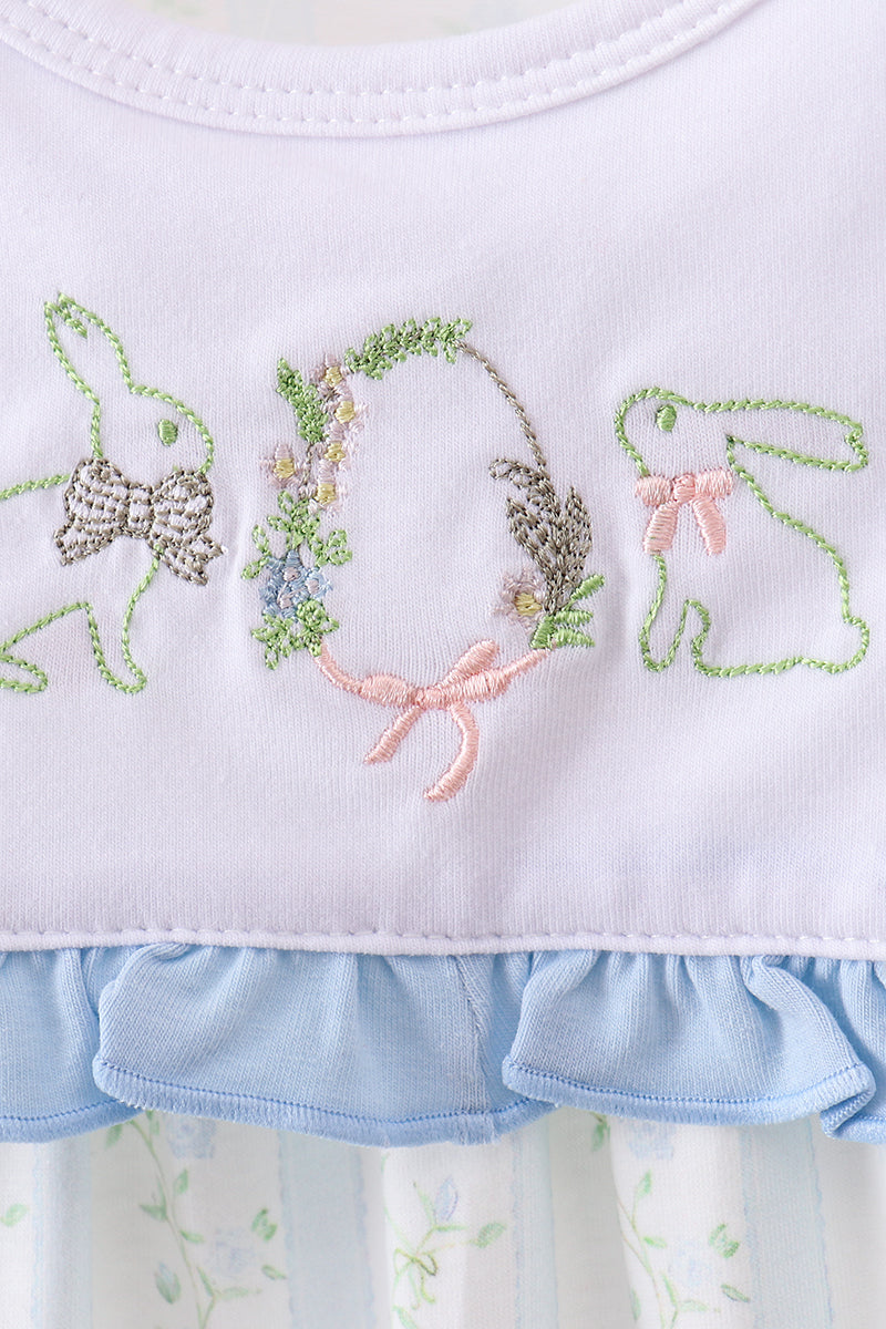 Floral Bunny Embroidered Ruffle Dress