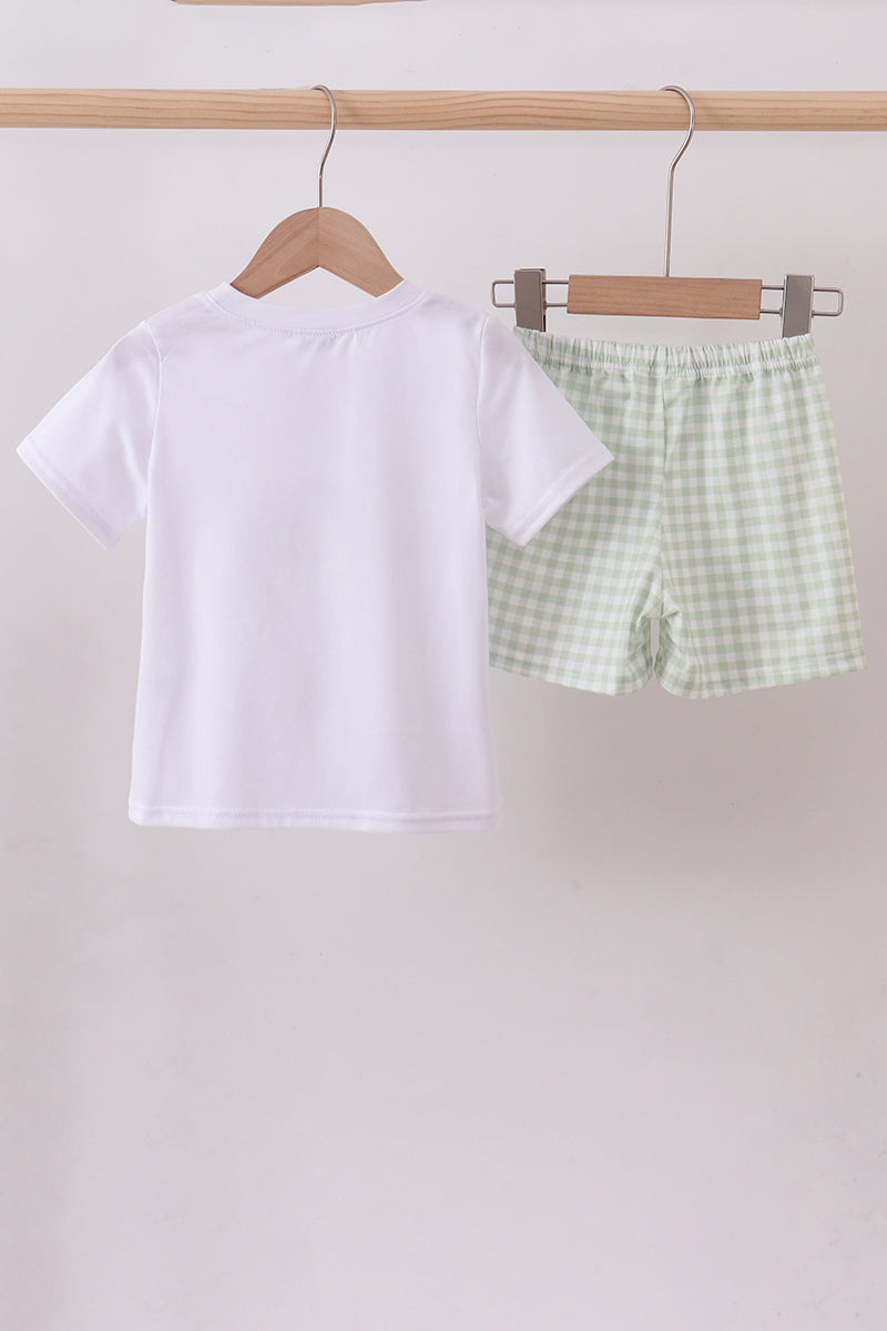 Bunny Embroidered Gingham Shorts Set