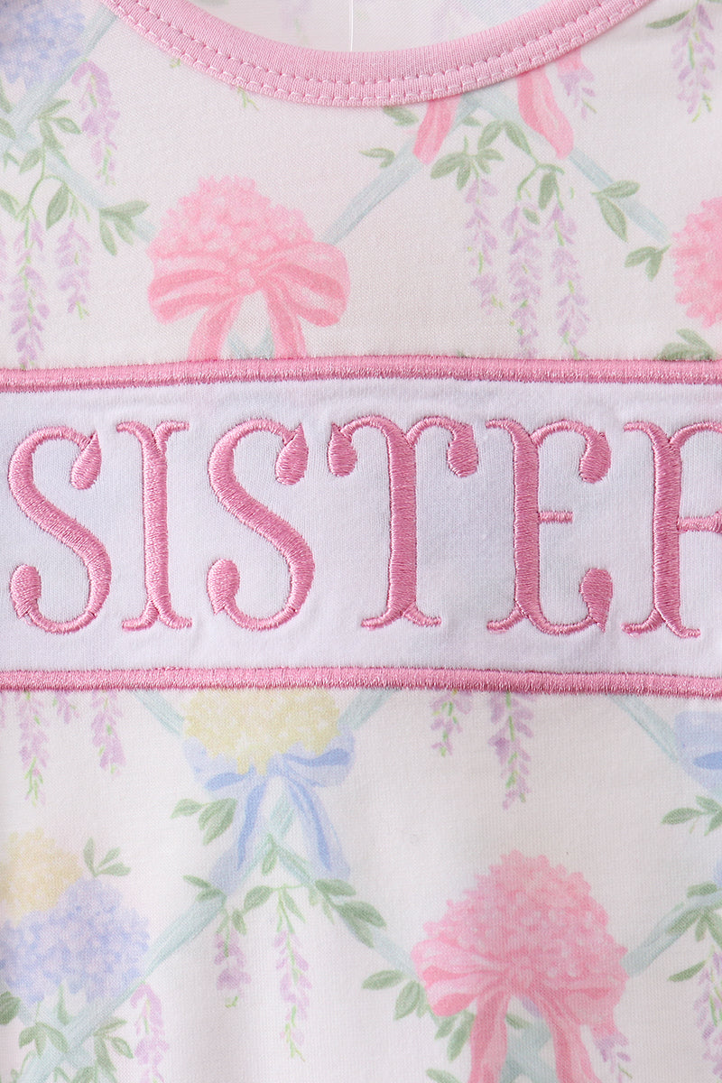 Floral Print Sister Embroidered Gown