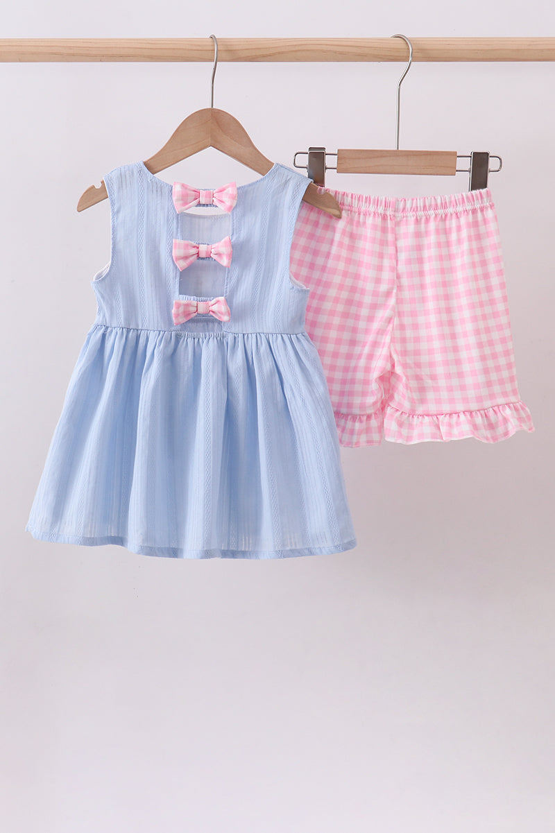 Blue Sailboat Embroidered Jacquard Shorts Set