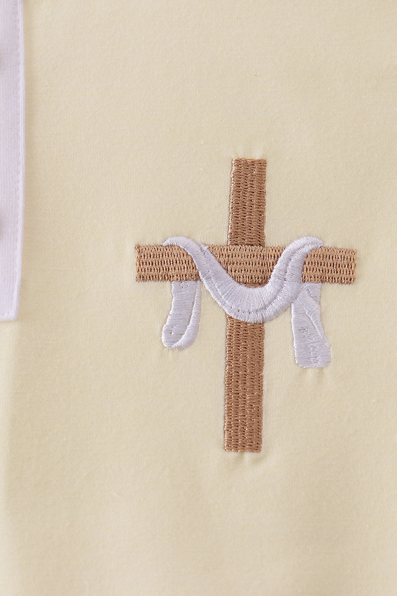 Yellow Cross Embroidered Top