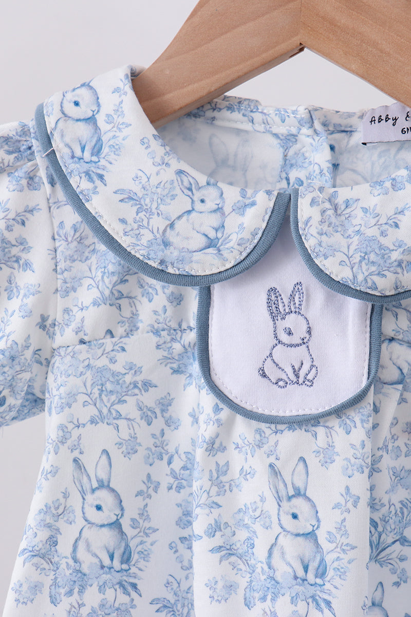 Navy Bunny Embroidered Floral Bloomer Set