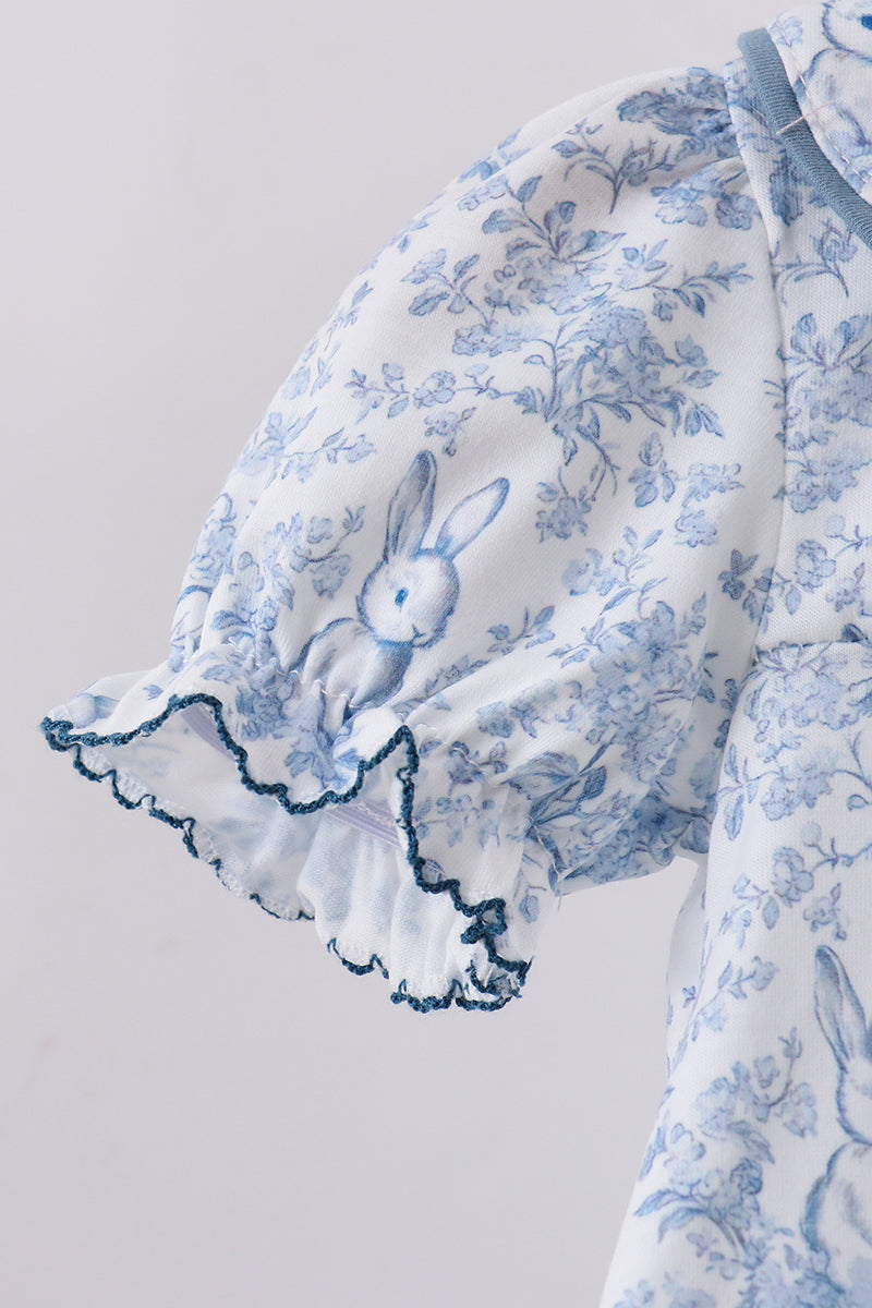 Navy Bunny Embroidered Floral Bloomer Set