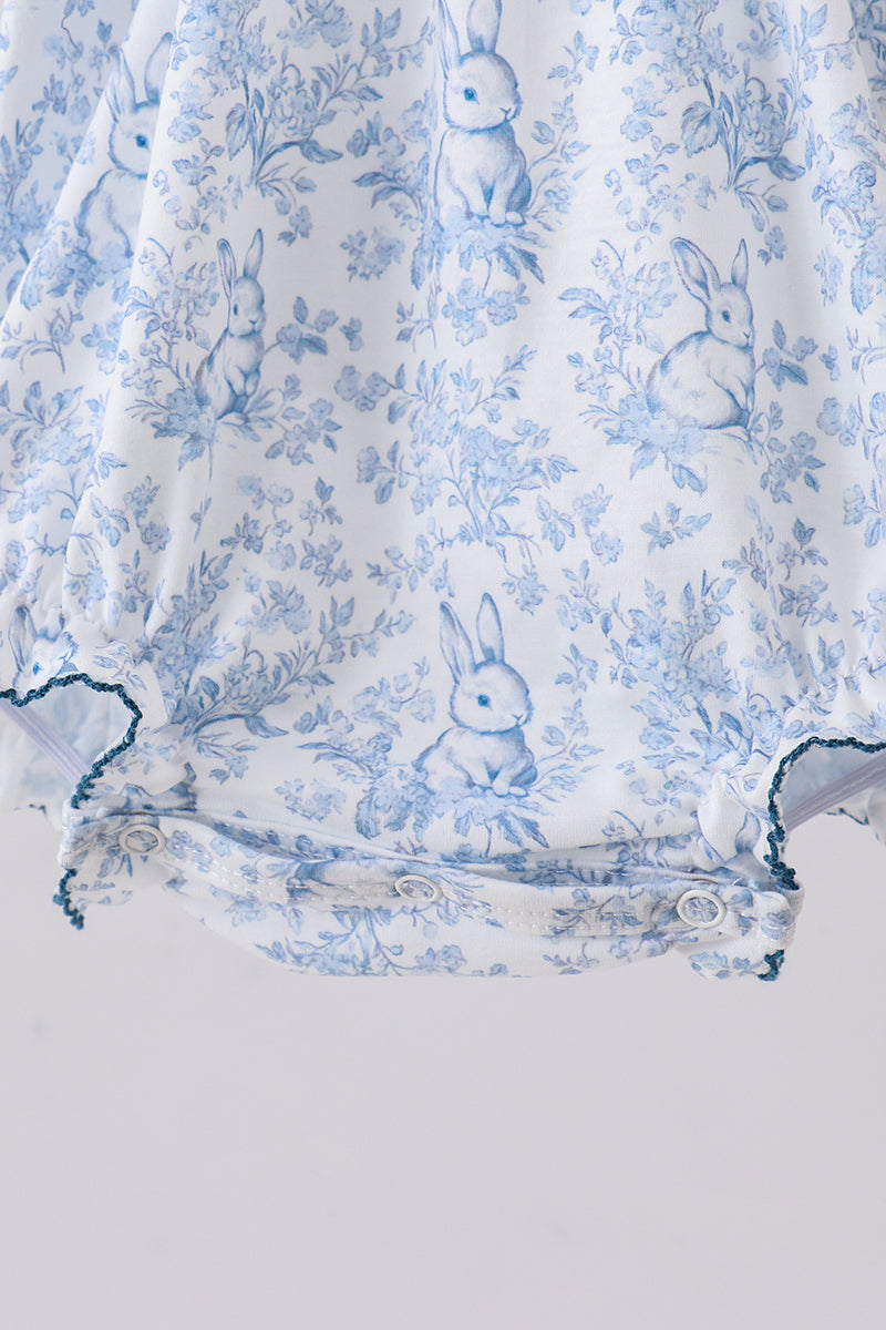 Navy Bunny Embroidered Floral Peter Pan Collar Bubble