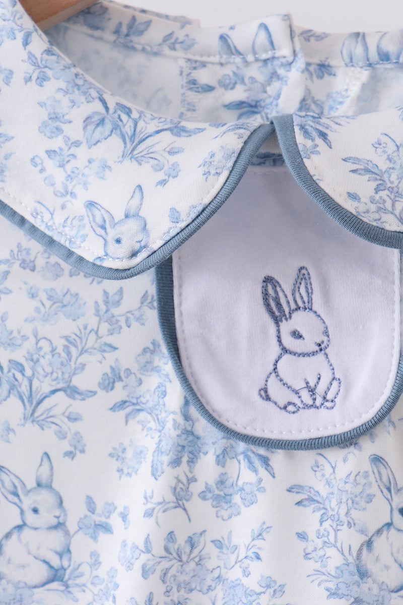 Navy Bunny Embroidered Peter Pan Collar Bubble