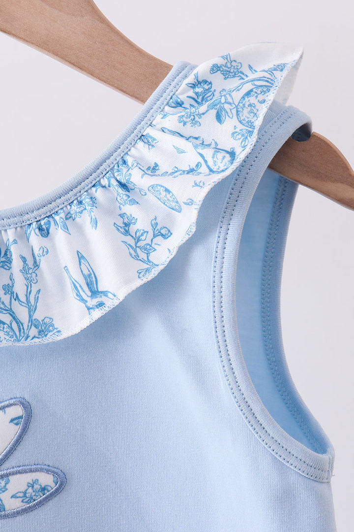 Blue Bunny Applique Ruffle Dress