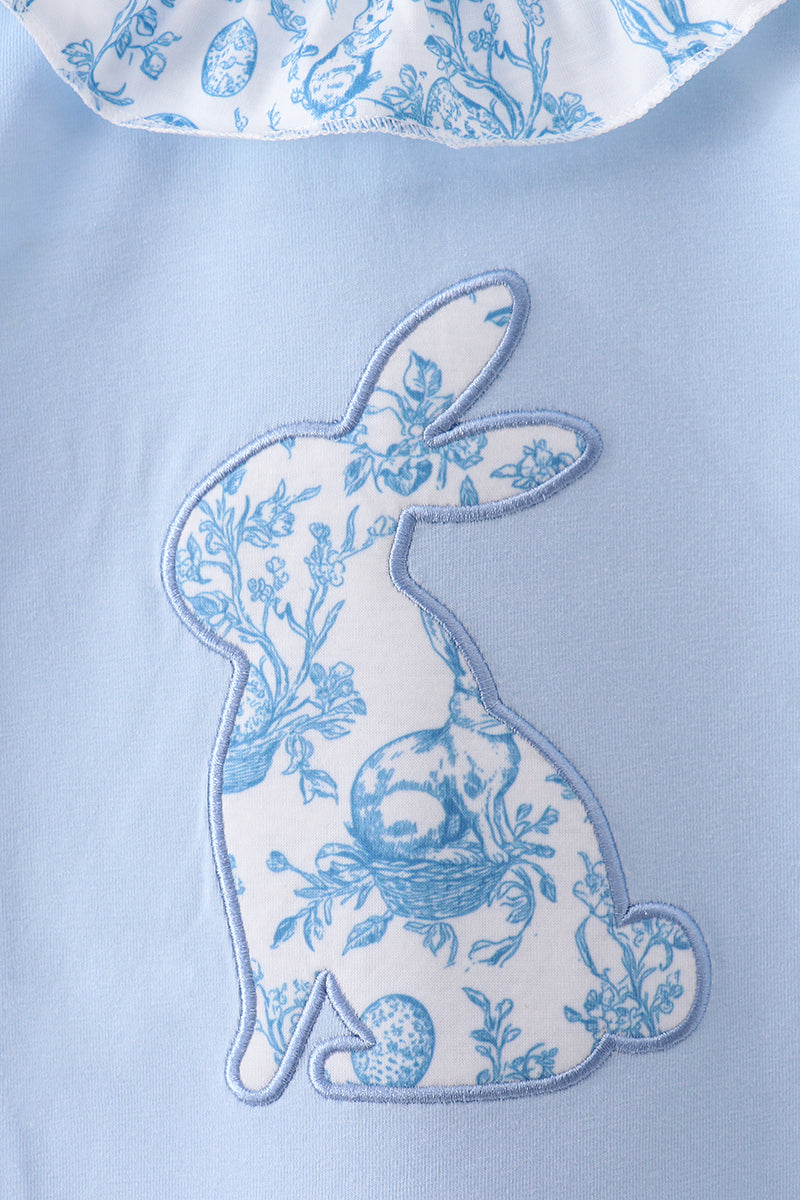 Blue Bunny Applique Ruffle Dress