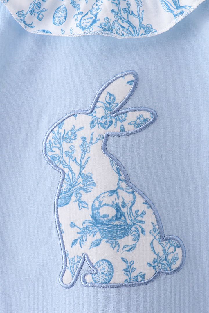 Blue Bunny Applique Ruffle Dress