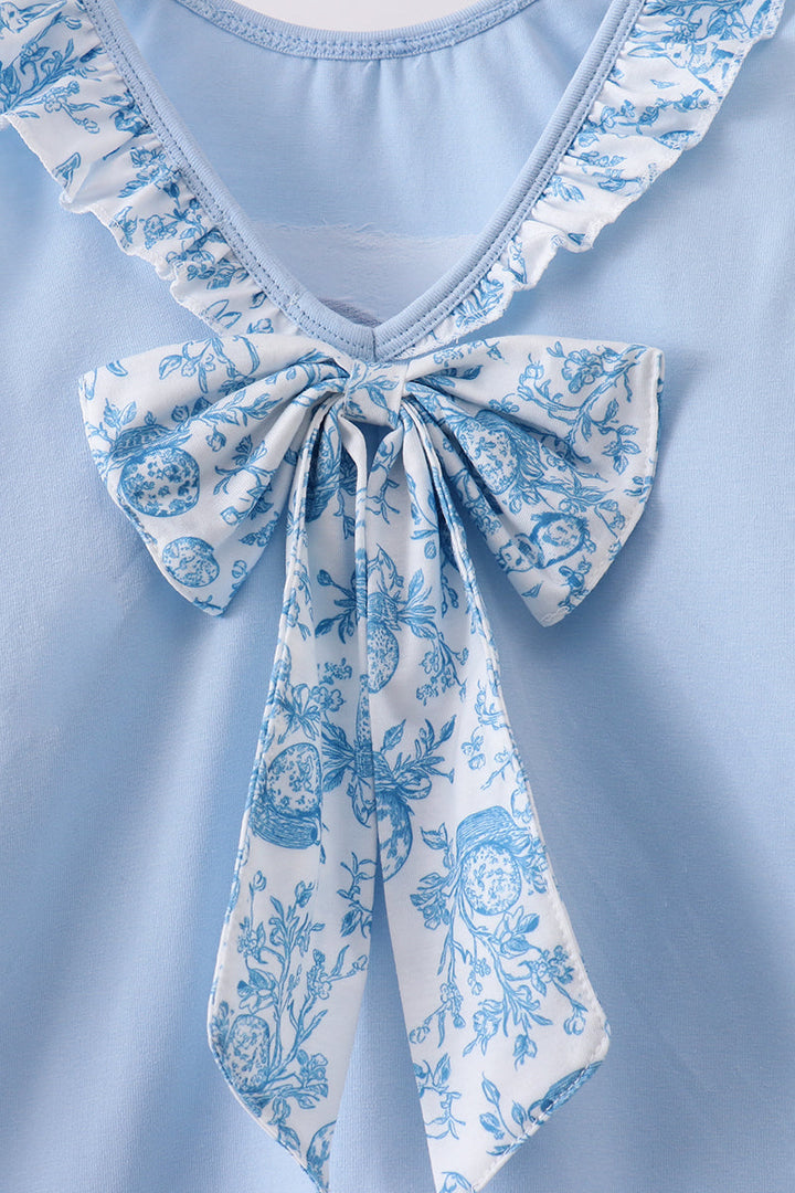 Blue Bunny Applique Ruffle Dress