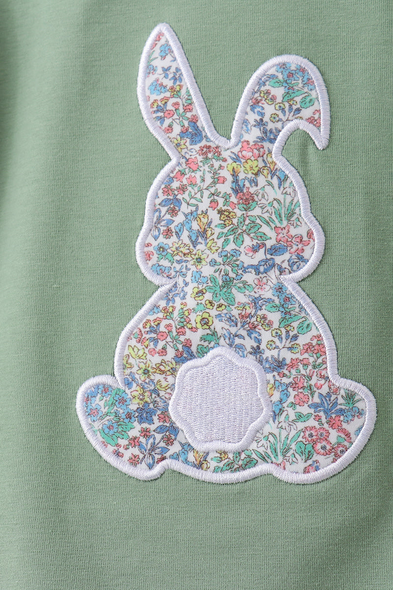 Sage Floral Bunny Applique Skorts Set