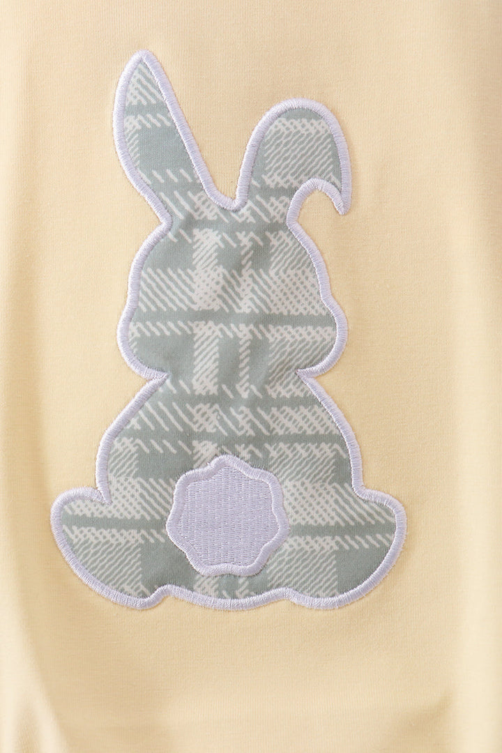 Yellow Plaid Bunny Applique Bubble