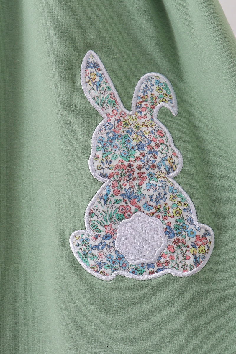 Sage Bunny Applique Lace Collar Dress