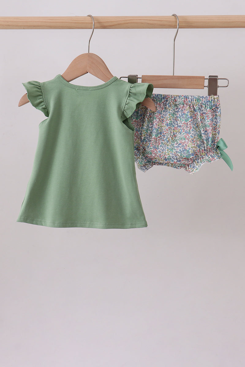 Sage Bunny Applique Bloomer Set