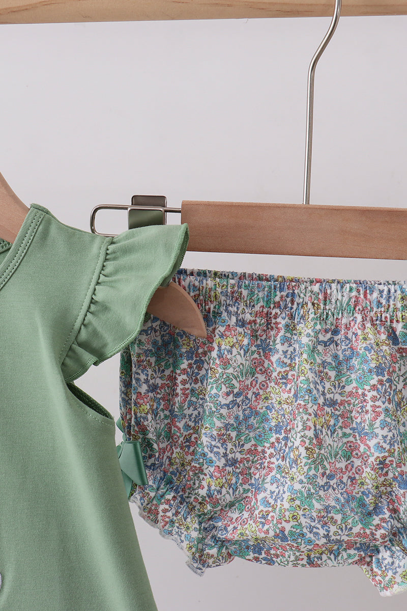 Sage Bunny Applique Bloomer Set