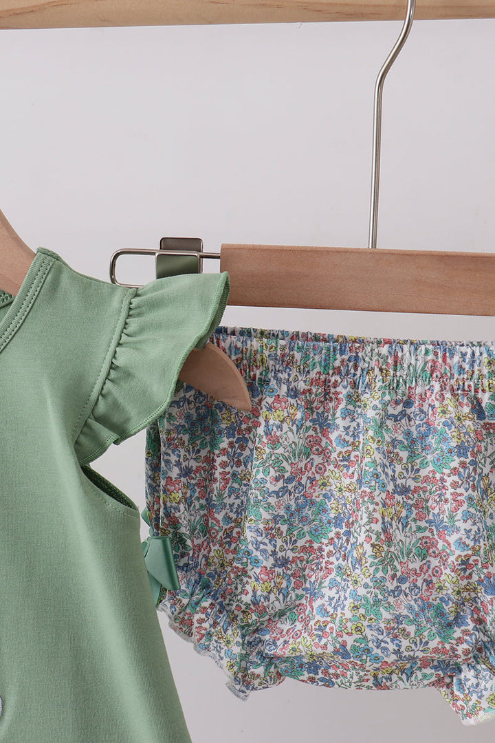 Sage Bunny Applique Bloomer Set