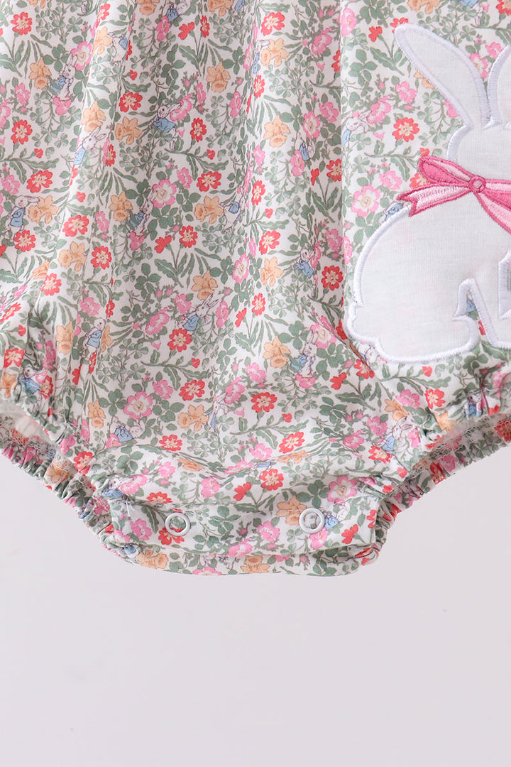 Floral Bunny Applique Ruffle Bubble