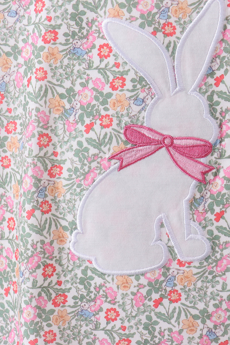 Floral Bunny Applique Ruffle Shorts Set