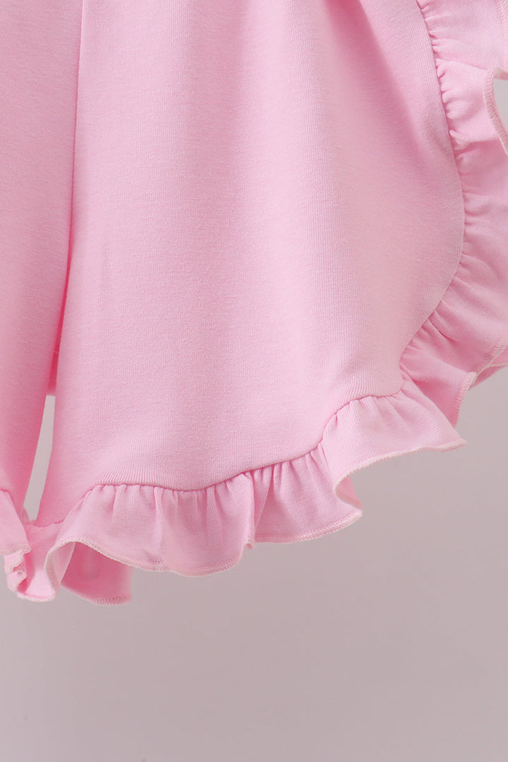 Floral Bunny Applique Ruffle Shorts Set