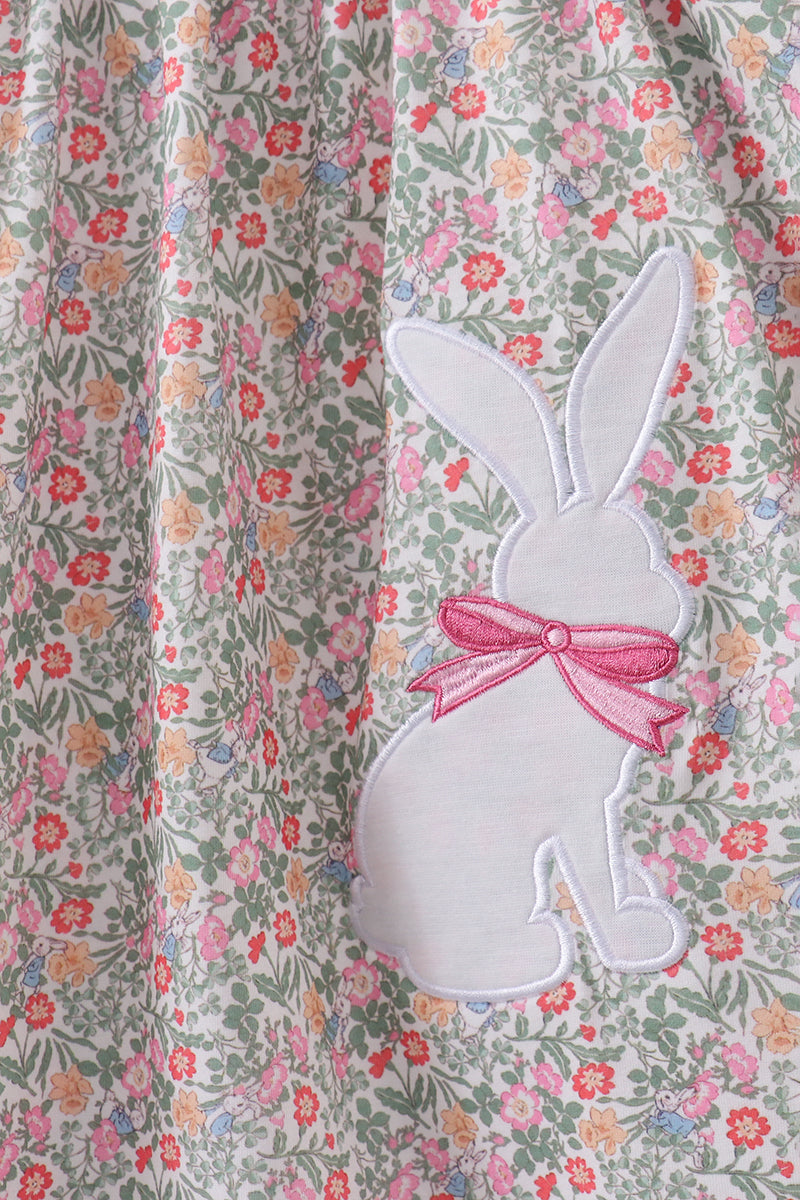 Floral Bunny Applique Ruffle Dress