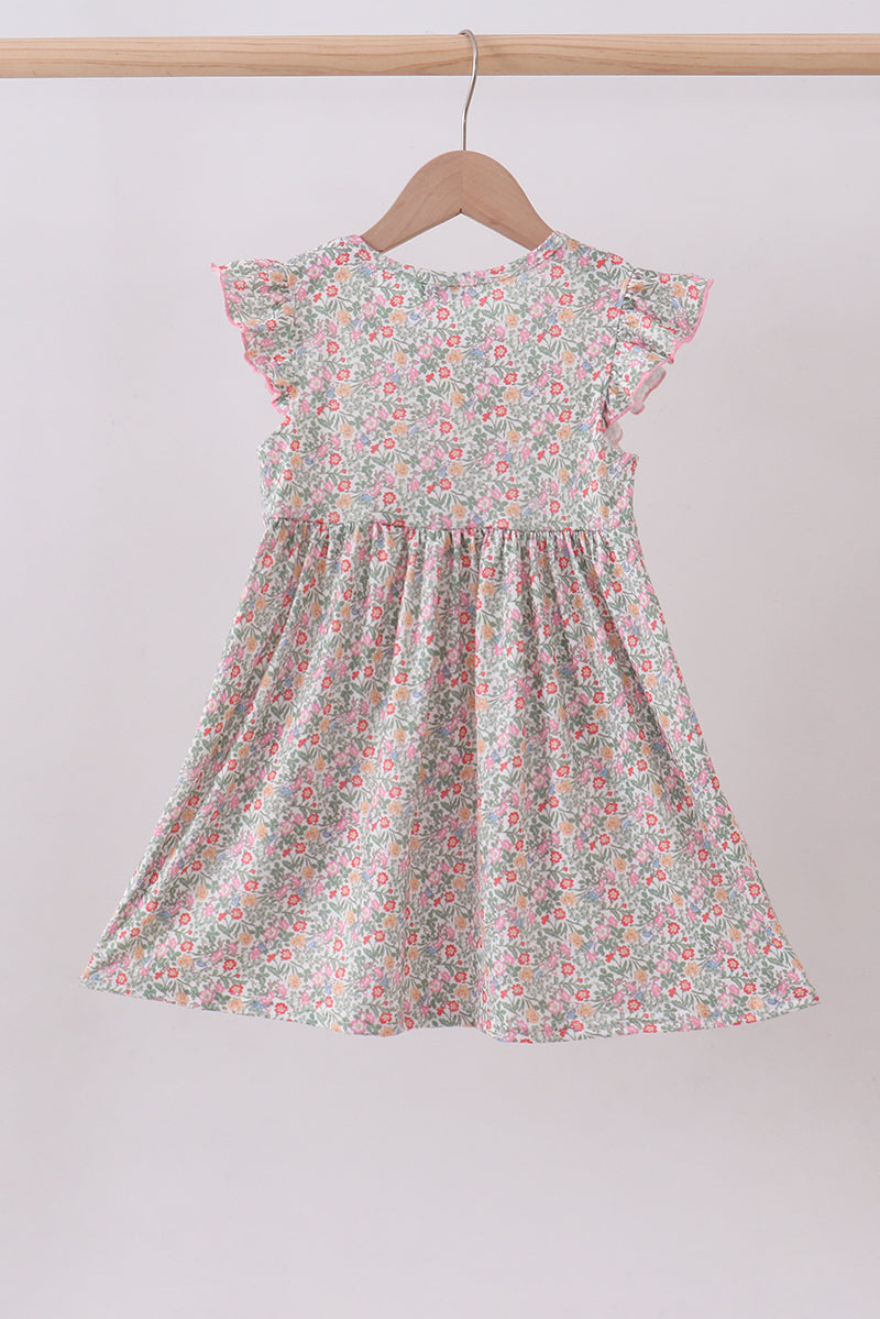 Floral Bunny Applique Ruffle Dress