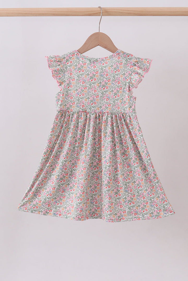 Floral Bunny Applique Ruffle Dress